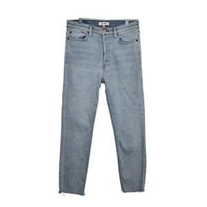 RE/DONE Sz 29 90s High Rise Ankle Crop Jeans Light‎ Blue Wash Women's Raw Hem